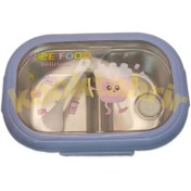 تصویر ظرف غذای سه‌خانه استیل با درب قفل‌دار مناسب برای مایکروویو 