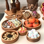 تصویر بشقاب ۵تایی چوبی پذیرایی گرد 