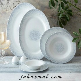 تصویر سرویس چینی زرین 6 نفره غذاخوری ادلین توسی (28 پارچه) Zarin Iran ItaliaF Adelin-Gray 28 Pcs FDC Dinnerware-Set