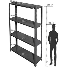 تصویر قفسه انباری 4 طبقه سایز 95×60 ارتفاع 300 