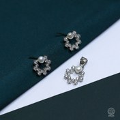 تصویر هفت ستاره و مروارید - نیم ست نقره زنانه جولیرو کد 123 با آبکاری رودیوم 