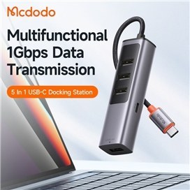 تصویر هاب 5 پورت تایپ سی مک دودو مدل HU-1120 MCDODO HU-1120 / 5 in 1 USB-C Docking Station (USB3.0 x 4 + PD100W)