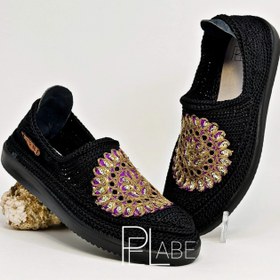 تصویر گیوه مدل سوزن دوزی - مشکی / giveh_zanane