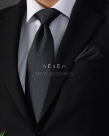 تصویر ست کراوات و دستمال جیب مردانه NESEN | طوسی زغالی آکسفورد (ساده) S54 