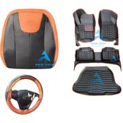 تصویر سِت کامل mvm x22 روکش صندلی x22 چرم و کفی ها رنگ مشکی نوار مارون 