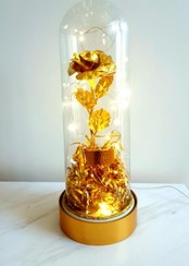 تصویر باکس گل رز طلایی شیشه ای چراغدار 