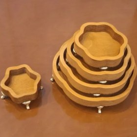 تصویر ست سینی ۵ تیکه چوبی گل 