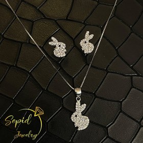 تصویر نیم‌ست نقره خرگوش ظریف طرح جواهری | فروشگاه نقره سپید 