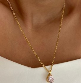 تصویر آویز سیترین نگین صورتی 