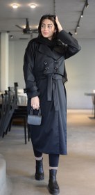 تصویر ست ترنج کت و سارافون ریچ کت کتان کجراه رنگ کرم کد (7102) - مشکی / Set of trange coat and black sarong