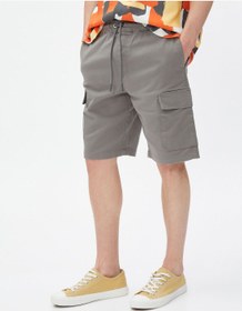 تصویر شلوارک کتان کارگو با جزئیات جیب و بند کشی برند Koton Basic Cargo Shorts Drawstring Pocket Detailed Cotton