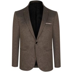 تصویر کت تک مردانه اسپرت پارچه ملانژ قهوه ای یقه 