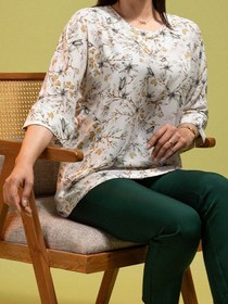 تصویر بلوز زنانه برنس مدل ملیکا سایز بزرگ کرپ طرح دار 