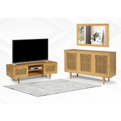 تصویر ست آینه کنسول و میز تلویزیون چوب راش مدل حصیری 