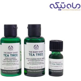 تصویر پک درخت چای بادی شاپ شامل: تونر، شوینده و روغن بادی شاپ ا The Body Shop Tea Tree 123 The Body Shop Tea Tree 123