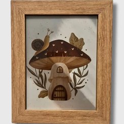 تصویر قاب عکس چوبی طرح قارچ و حلزون 