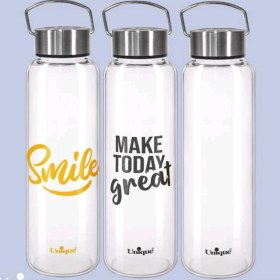 تصویر بطری آب شیشه ای با درب استیل دسته دار 830میل یونیک کد UN-3079 