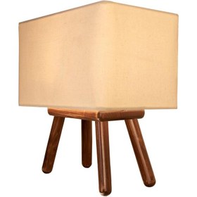 تصویر چراغ رومیزی چارپایه چوب شید مکعبی N19 Table lamp N19