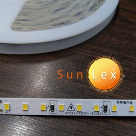 تصویر ریسه SMD نواری سانلکس 220 ولت 2835 تراکم 120 پشت چسب دار 10 متری عرض 8 میلی متر - سفید SMD rope light 220V 120D 10M 8mm