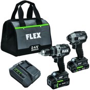 تصویر ست دریل و ایمپکت شارژی فلکس آمریکایی اصل Flex 24V Li-Ion Drill & Impact Driver