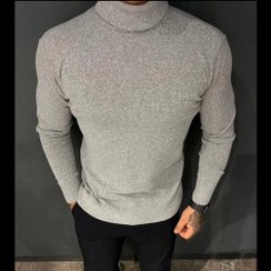 تصویر پلیور بافت یقه اسکی طوسی ملانژ مردانه 