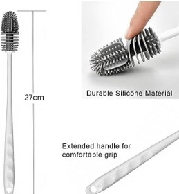 تصویر برس شیشه شوی مدل سیلیکونی 360 درجه دسته بلند Long Handle Silicone Brush, 360 Degree Rotating Bottle/Cup/Glass Cleaning Brush