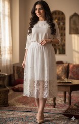 تصویر دامن سفید توری 