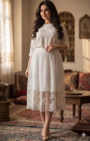 تصویر دامن سفید توری 