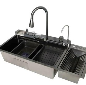 تصویر سینک ظرفشویی پیانویی ۵ کلید هوشمند Huadiao سایز ۱۰۰ سانت استیل 