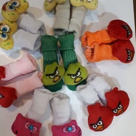 تصویر جوراب نوزادی عروسکی طرح دار رنگبندی مختلف 