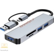 تصویر هاب تایپ سی شش پورت پی نت مدل T-3625 با تبدیل USB 