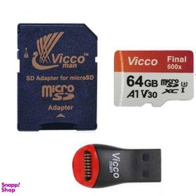 تصویر کارت حافظه microSDXC ویکو من مدل Final 600X کلاس 10 استاندارد UHS-I U3 سرعت 90MBps ظرفیت 64گیگابایت همراه با کارت خوان 