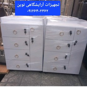 تصویر ترولی چوبی قفلدار دررنگ بندی سفید مشکی 