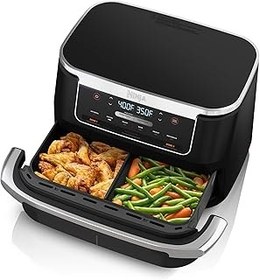 تصویر Ninja DZ071 Foodi 6-in-1 DualZone FlexBasket Air Fryer with 7-QT MegaZone &amp; Basket Divider, Large Proteins &amp; Full Meals, Smart Finish Cook 2 Foods 2 Ways, Large Capacity, Air Fry, Bake &amp; More, Black 