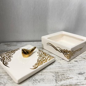 تصویر شکلات خوری مربع لیبل طلا سرامیکی دستساز 
