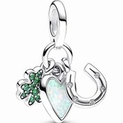 تصویر چارم آویز سه بخشی شبدر چهار برگ،قلب و نعل اسب پاندورا 