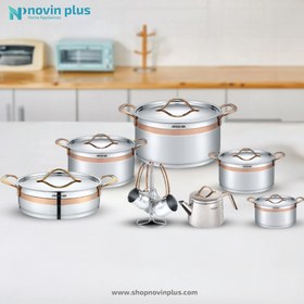 تصویر سرویس قابلمه استیل عرشیا مدل SS270-3280 Arshia Stainless Steel Cookware Set 16Pcs Rose Gold