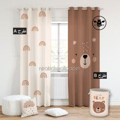 تصویر پرده اتاق کودک طرح تدی و رنگین کمان 