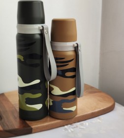 تصویر فلاسک طرح چریکی - 650میلی لیتر / سبز تیره thermos flask