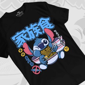 تصویر تیشرت کارتون طرح لیلو و استیچ نودالیت - مشکی / T-shirt Lilo and Stitch Ramen