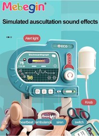 تصویر ست بازی پزشکی ۲۴ تکه با کارتن متحرک، شامل گوشی پزشکی و لوازم جانبی برای کودکان برند mebegin 24 Pcs Doctor Playset Pretend Toys Medical Kit Toy Cart with Stethoscope and Toy Accessorie Mobile Cart Toy Medical Kit for Kids