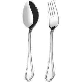 تصویر قاشق و چنگال غذاخوری 6 نفره ناب استیل طرح ونیز استیل براق (12 پارچه) Nab-Steel Venice Steel Table Spoons and Forks 12 Pieces