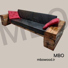 تصویر مبلمان ترکیب چرم و چوب - سه نفره Leather and wood combination furniture