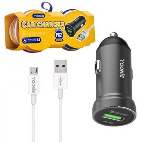 تصویر شارژر فندکی YOOKI مدل PC2 – همراه با کابل میکرو USB، شارژ سریع و ایمن در خودرو 