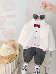 تصویر ست دو تیکه پیراهن نخی و شلوار جین وارداتی بسیار جذاب و باکیفیت - سایز 