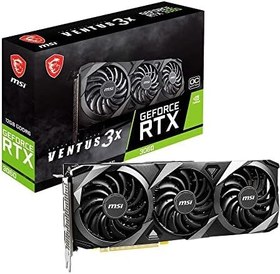 تصویر کارت گرافیک MSI GeForce RTX 3060 VENTUS 3X 12G OC، با حافظه 12 گیگابایت GDDR6، فرکانس 1807 مگاهرتز، PCI Express Gen 4، پهنای باند 192 بیتی، سه پورت DisplayPort 1.4a و HDMI 2.1 (پشتیبانی از 4K) 