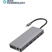 تصویر هاب 13 پورت پاورولوژی مدلP131HBCGY Powerology 13in1 USB-C Hub 4K HDMI Type-C 100W PD Ethernet USB SD MicroSD 3.5AUX