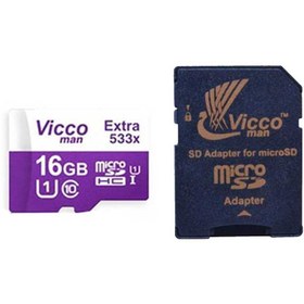 تصویر رم میکرو 16 گیگ ویکومن Vicco Extra U1 80MB/s + خشاب Vicco Extra U1 80MB/s 533X 16GB Memory