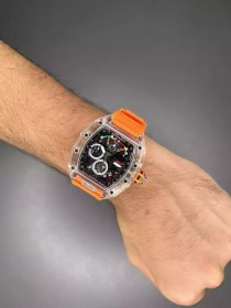 تصویر ریچارد میل صفحه اسکلتون قاب پلاستیکی - بند نارنجی - Richard Mille 