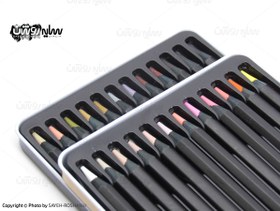تصویر مدادرنگی 24 رنگ ام کیو طیف رنگ بدن روشن و تیره جعبه فلز ا MQ 24 Color Pencils MQ 24 Color Pencils